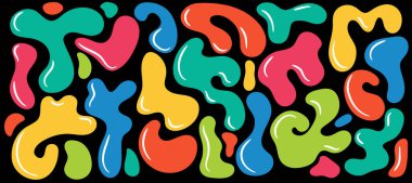 Renkli sıvı soyut organik damlalar seti. Dalgalı kabarcıklar ve y2k tarzında düşüşler. Vektör illüstrasyonu.