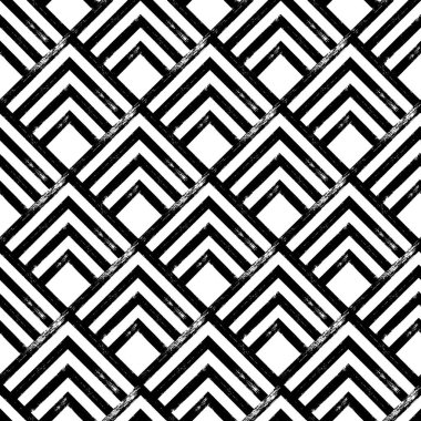 El çizimi grunge stili pürüzsüz desen. Siyah-beyaz geometrik arka plan. Eski Japon deniz tarağı motifi. Tekstil, kumaş, duvar kağıdı, ambalaj ve ambalaj için harika.