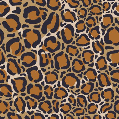 Leopar desensiz. Hayvan yaban hayatı deri izi. Moda stili vektör dokusu. Tekstil, kumaş, duvar kağıdı, ambalaj, albüm ve ambalaj için harika.