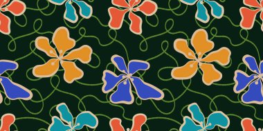 Estetik, çağdaş, basılabilir, modaya uygun, dikişsiz çiçekler. Modern çizgiler çiçek deseni. Tekstil, kumaş, duvar kağıdı, ambalaj ve ambalaj için harika.