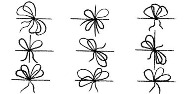 Boya desenli yay hediye kurdeleleri. Paket ya da mektup için Bowknot, ajanda günlüğü uygun. Zarif asgari çizgi vuruşu tarzı. Vektör tebeşir grafik elementleri