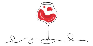 Devamlı bir sıra kırmızı şarap çizimi. Elle çizilmiş alkollü içecek vektör çizimi. İçerik ögesi