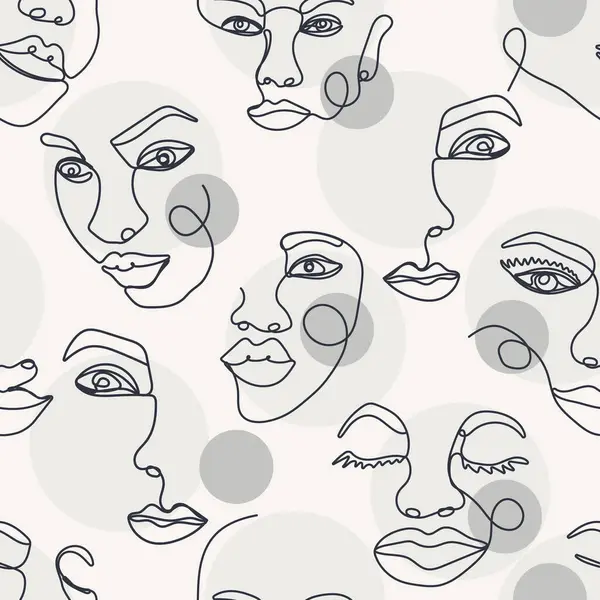 Soyut bir çizgi kusursuz desen. Aralıksız tek satır sanat arka planında kadın yüzleri