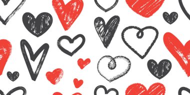 Fırçayla çizilmiş kalp kusursuz desen oluşturur. Sevgililer Günü için romantik baskı. Tekstil, kumaş, duvar kağıdı, ambalaj, albüm ve ambalaj için harika.