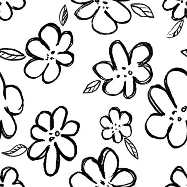 Kurşun kalemle çizilmiş çiçekli kusursuz desen. Modern çiçek deseni, tekstil, kumaş, duvar kağıdı, ambalaj, hatıra defteri ve ambalaj için harika.