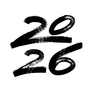 2026 el yazısı metin. Mutlu yıllar tebrik kartları ve posterleri için tipografi vektör tasarımı. El yazısıyla yazılmış modern siyah kalem harfleri