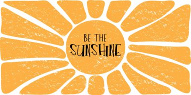 Güneş ışığı ol. Güneşli, yatay arka plan. Güneş naif bir şekilde soyut retro posterini patlattı. 70 'ler, modaya uygun dokulu arka plan. Hippi estetiği. Vektör baskısı