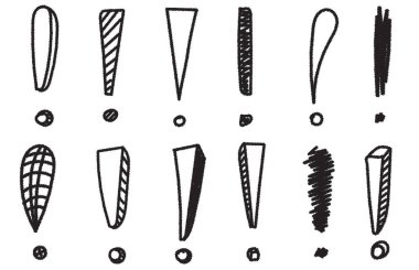 El çizimi karalama ünlem işaretleri simgesi elementleri. Mürekkep veya kömür grafik vektör elementleri.