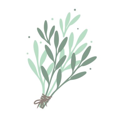 Bir buket yabani ot. El yapımı kurutulmuş cadı bitkileri. Dekoratif tasarım öğesi. Vektör illüstrasyonu.