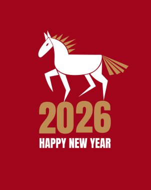 2026 Çin Yeni Yıl kutlamasının minimalist sembolü. Atın yılı. Biçimlendirilmiş at vektör çizimi