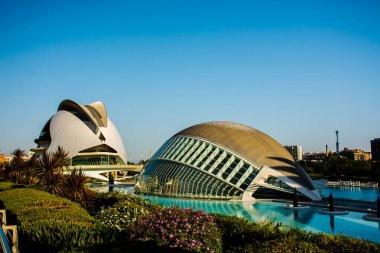Valencia İspanya 13 Ekim 2023 Valencia 'daki sanat ve bilim binalarının panoramik manzarası. Valencia İspanya' nın en büyük ikinci şehridir.