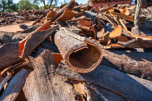 stock image pilles of cork waiting for process in a field in Alentejo Portugal