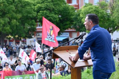 Lizbon, Portekiz. 01/05/2025. Uluslararası İşçi Bayramı münasebetiyle Mayıs 'ta düzenlenen CGTP-in mitingi ve işçi hakları ve sosyal adaleti savunması.