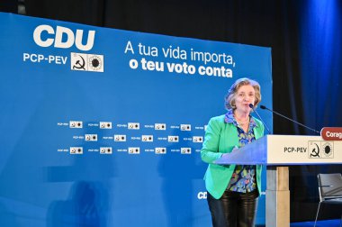 Lizbon, Portekiz. 11 Mayıs 2025. CDU, yaklaşan parlamento seçimleri kapsamında Lizbon 'daki Carlos Lopes Pavyonu' nda bir miting ve kutlama düzenledi..