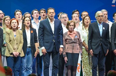 Lizbon, Portekiz. 16 Mayıs 2025. Portekiz Sosyal Demokrat Partisi, PSD, 18 Mayıs parlamento seçimlerinden önceki son gün Lizbon 'daki Campo Pequeno' da kampanya mitingini gerçekleştirdi..