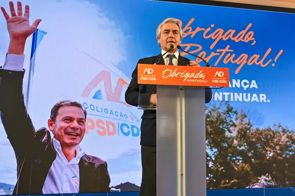 Lizbon, Portekiz. 18 Mayıs 2025. Demokratik İttifak, AD, Sosyal Demokrat Parti, PSD ve CDS Halk Partisi koalisyonu, seçim gecesini Lizbon 'daki Epic Sana Marques Hotel' de düzenledi..