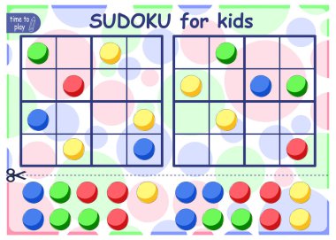 Sudoku bulmacasını çöz. Çocuklar için mantık bulmacası. Çocuklar için eğitim oyunu. Okul öğrencileri için çalışma tablosu vektör tasarımı. top