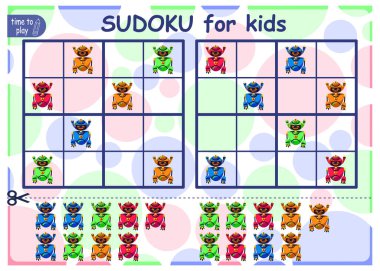 Sudoku bulmacasını çöz. Çocuklar için mantık bulmacası. Çocuklar için eğitim oyunu. Okul öğrencileri için çalışma tablosu vektör tasarımı. Robotlar