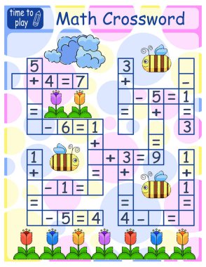 Math Crossword puzzle for children. Addition and subtraction clipart