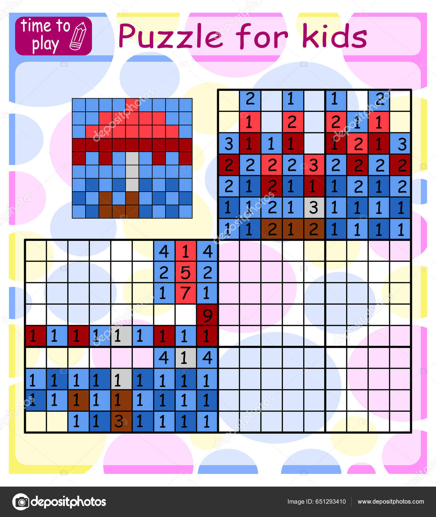 Puzzle de pintar por número (nonogram), jogo educacional para