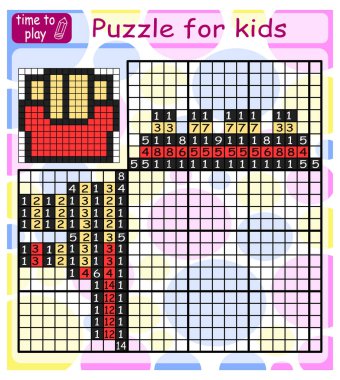 Çocuklar için Nonogram. Yapboz numarasına göre boya. Renkli Japon bulmacası. Çocuklar için eğitim oyunu. Patates kızartması.