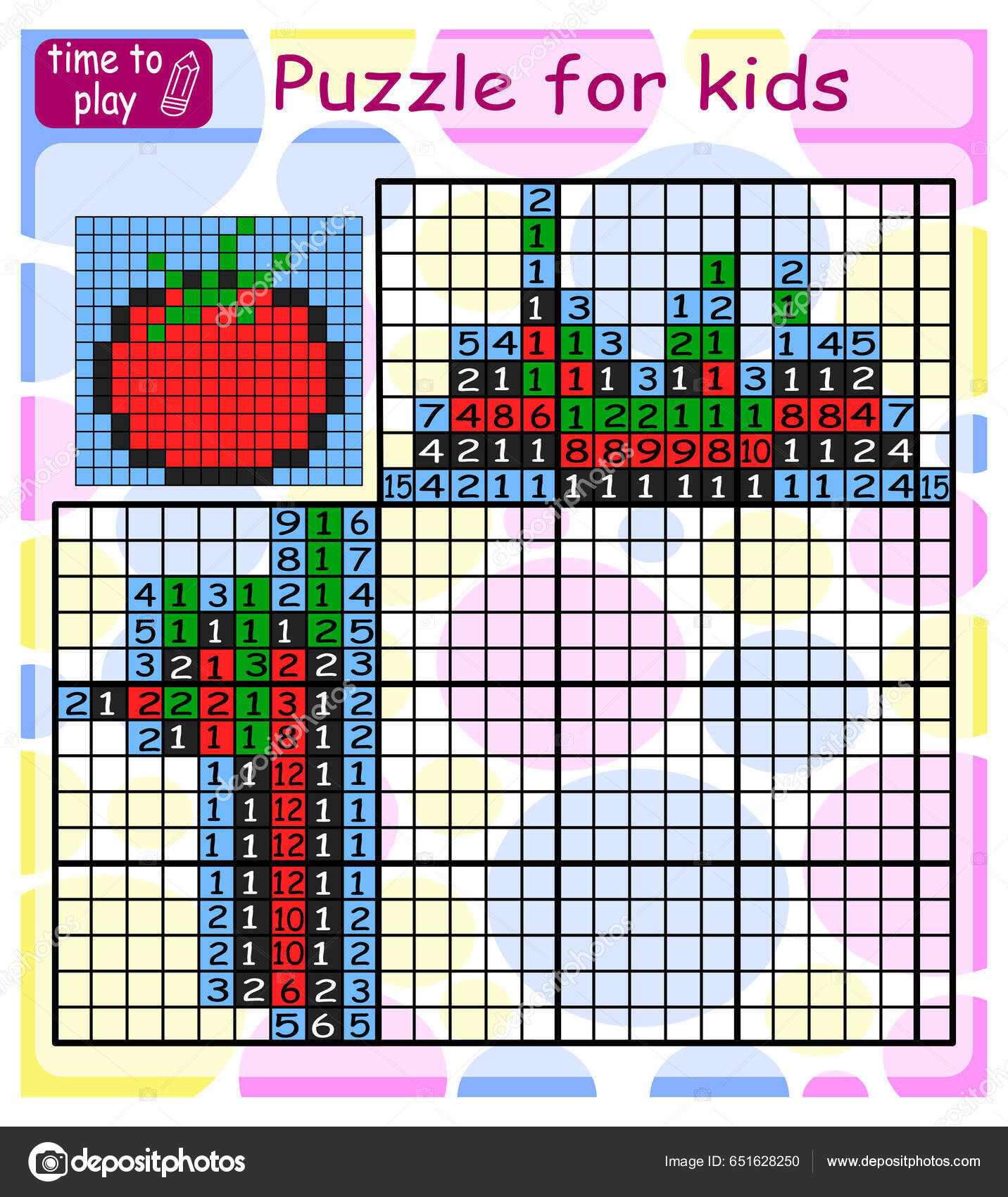 Puzzle de pintar por número (nonogram), jogo educacional para