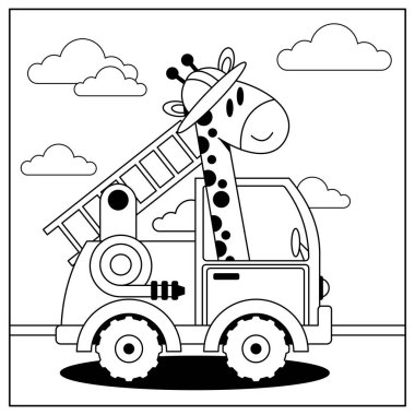 Çocukların eğitici oyunu. Görevler. Boyama kitabı. Zürafa. İtfaiye. araba