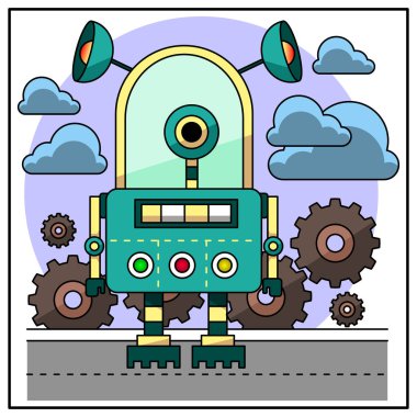 Çocukların eğitici oyunu. Resim. Çizim. Çocuk çizimi. İtfaiye. Roketler. robot