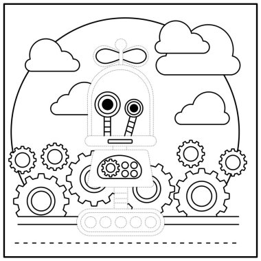  Çocukların eğitici oyunu. Görevler. Matematik. Boyama kitabı. Noktaları birleştir. robot