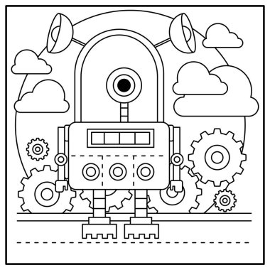 Çocukların eğitici oyunu. Görevler. Boyama kitabı. Roketler. robot