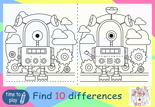 Children Educational Game Game Logic Coloring Book Find Difference Robots — Stock Vector