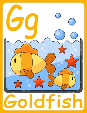 Çocuklar için ABC kartları. Mektup çalışma seti, yiyecek, hayvan ve peri masalı karakterli İngiliz alfabesi. Çizgi roman..