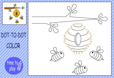  Çocukların eğitici oyunu. Mantık oyunu. Noktaları sayılara göre birleştir. El yazısı eğitimi. Boyama kitabı. Kovan ve arılar