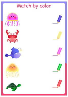 Eğitici renk eşleştirme oyunu. Anaokulu çocukları için basılabilir çalışma kâğıdı. Renkleri öğreniyorum. Renge göre eşleştir.