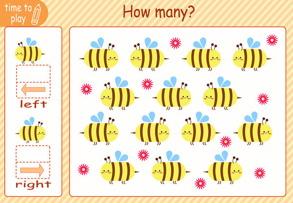 детская образовательная игра, задачи. Подсчитайте, сколько элементов будет размещено справа и сколько - слева. карандаш