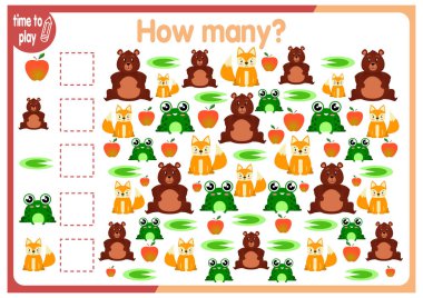 Çocuklar için matematik kartı. Sayılar üzerinde çalışıyorum. Çocukların mantık sorunları. Çocuklar için biblolar. Numara. Komik hayvanlar. Nesneleri say ve miktarlarını yaz