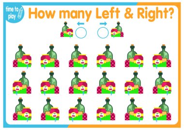 Çocuk eğitim oyunu, görevler. Sağa ve sola kaç element yerleştirileceğini sayın.