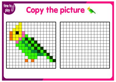 Coloring by numbers, educational game for children. Coloring book with numbered squares. animal, parrot clipart