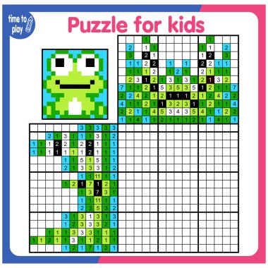 Coloring by numbers, educational game for children. Coloring book with numbered squares. animal, frog clipart