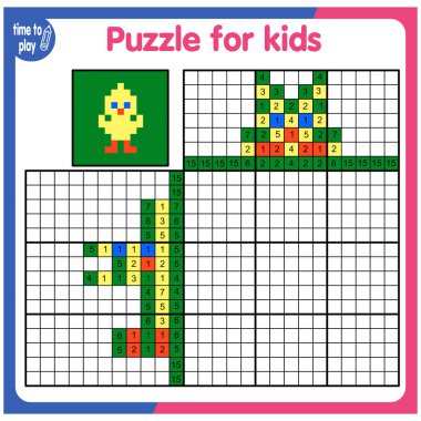 Coloring by numbers, educational game for children. Coloring book with numbered squares. animal, chicken