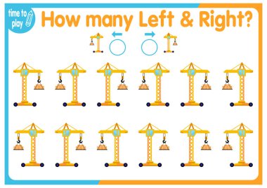  Çocuk eğitim oyunu, görevler. Sağ tarafa kaç tane ve sol tarafa kaç tane element yerleştirileceğini sayın. tekne, gemi, kamyon, araba.