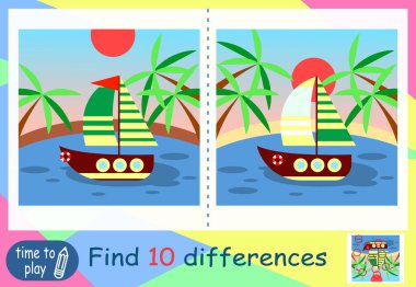 Çocukların eğitici oyunu. Mantık oyunu. Boyama kitabı. Aradaki farkı bul. Gemi. tekne