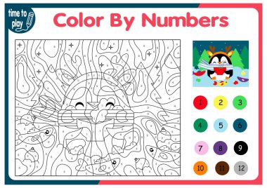 Çocukların eğitici görevleri, oyunlar. Bulmaca. Sayılara göre boyama. Noel ağacı. Noel baloları. Penguen. geyik