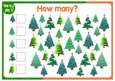 Noel sayma oyunu. Anaokulu öğrencileri için kış matematik dersi. Kaç Nesne Çalışma Tablosu. Komik resimli eğitici bir bilmece. Yeni yıl. Noel