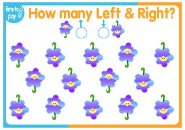 Çocuk eğitim oyunu, görevler. Sağ tarafa kaç tane ve sol tarafa kaç tane element yerleştirileceğini sayın. Kedi. hayvan.