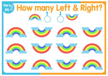 Çocuk eğitim oyunu, görevler. Sağ tarafa kaç tane ve sol tarafa kaç tane element yerleştirileceğini sayın. Kedi. hayvan.