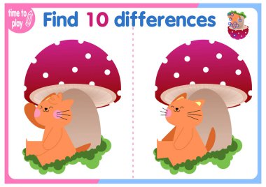  Çocukların eğitici oyunu. Mantık oyunu. Boyama kitabı. Aradaki farkı bul. kırmızı kedi