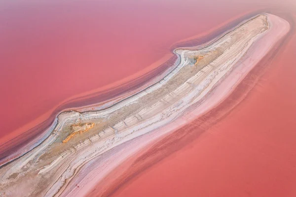 Вид Воздуха Соленое Озеро Соляным Шельфом Розовой Воде Природный Абстрактный Лицензионные Стоковые Фото