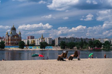 Kyiv park Natalka and Dnipro river at summer time clipart