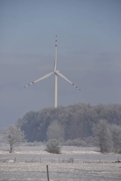 Windturbines Ijzige Ochtend — Stockfoto